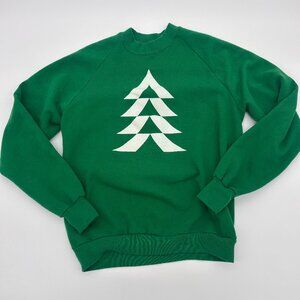 Vintage 90s Christmas Sweatshirt Crewneck Mens L Green Christmas Tree USA Made